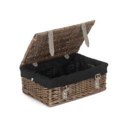 Red Hamper Wicker Antique Wash Cotton Lining 35cm Empty Hamper Basket in Brown