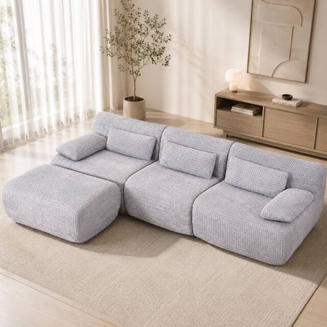 MIMO Curved Seat Design Modular Sofa Set, Corduroy Fabric in Mid Grey - Size: 1 Pack - image 1