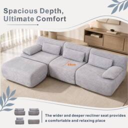 MIMO Curved Seat Design Modular Sofa Set, Corduroy Fabric in Mid Grey - Size: 1 Pack - thumbnail 3