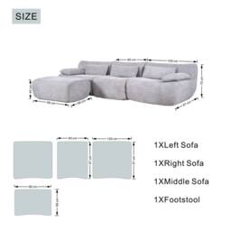 MIMO Curved Seat Design Modular Sofa Set, Corduroy Fabric in Mid Grey - Size: 1 Pack - thumbnail 5