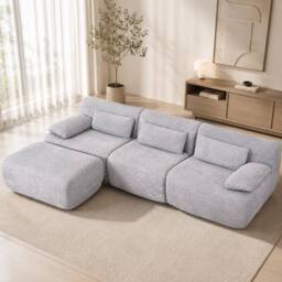 MIMO Curved Seat Design Modular Sofa Set, Corduroy Fabric in Mid Grey - Size: 1 Pack - thumbnail 1