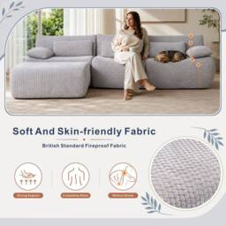 MIMO Curved Seat Design Modular Sofa Set, Corduroy Fabric in Mid Grey - Size: 1 Pack - thumbnail 2