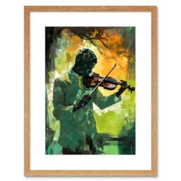 "Artery8 Wall Art Print Jazz Violin Player Playing Violin Under a Tree Artwork Framed 9X7 Inch in Beige - Size: W7"" x H9""" - thumbnail 1