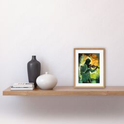 "Artery8 Wall Art Print Jazz Violin Player Playing Violin Under a Tree Artwork Framed 9X7 Inch in Beige - Size: W7"" x H9""" - thumbnail 2