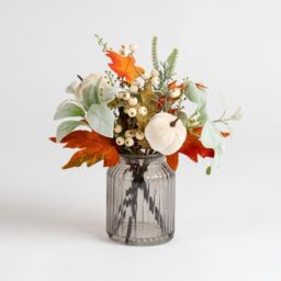 Scottish Everlastings Ltd 33cm Green/Orange Pumpkin Arrangement in Ribbed Glass Vase in Orange - thumbnail 3