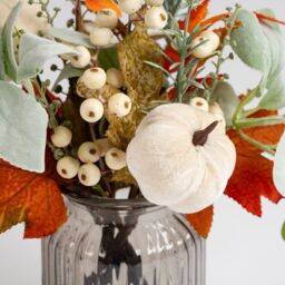 Scottish Everlastings Ltd 33cm Green/Orange Pumpkin Arrangement in Ribbed Glass Vase in Orange - thumbnail 2