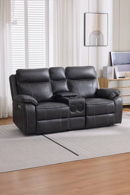 More4Homes Vinson Electric Recliner 2 Seater Sofa Air Leather With Speakers in Charcoal - image 1