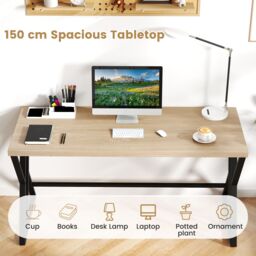 Costway 150 CM Computer Desk Large Industrial Office Desk in Grey - thumbnail 4