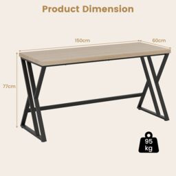 Costway 150 CM Computer Desk Large Industrial Office Desk in Grey - thumbnail 2