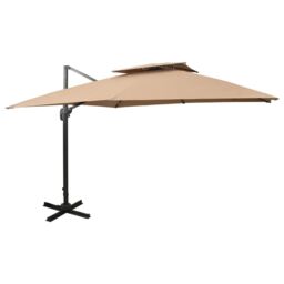 Berkfield Home Cantilever Umbrella with Double Top 300x300 cm Taupe in Beige - thumbnail 1
