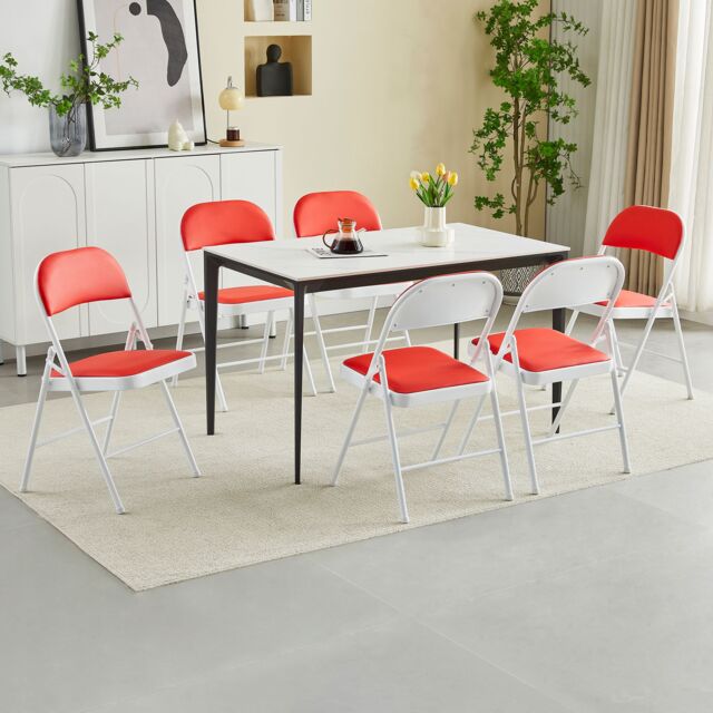 MCC Direct Set of 6 Folding Dining Chairs with Metal Frame & Padded Seats in Red - image 1