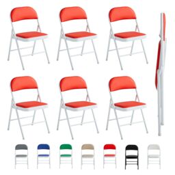 MCC Direct Set of 6 Folding Dining Chairs with Metal Frame & Padded Seats in Red - thumbnail 6