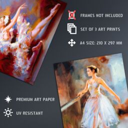 Artery8 Wall Art Print The Ballet Dancers Set Of 3 s Living Room Aesthetic Oil Paintings A4 - thumbnail 4