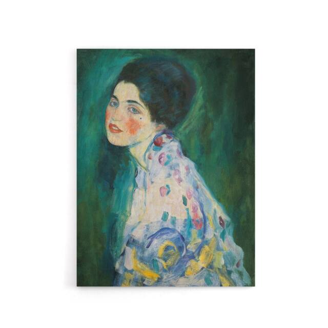 "Artery8 Portrait of a Lady in Floral Dress Klimt Canvas Wall Art Print in Green - Size: W12"" x H16""" - image 1