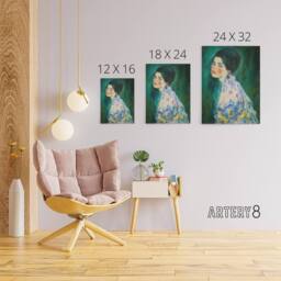 "Artery8 Portrait of a Lady in Floral Dress Klimt Canvas Wall Art Print in Green - Size: W12"" x H16""" - thumbnail 4