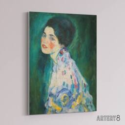"Artery8 Portrait of a Lady in Floral Dress Klimt Canvas Wall Art Print in Green - Size: W12"" x H16""" - thumbnail 2