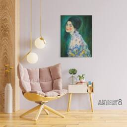 "Artery8 Portrait of a Lady in Floral Dress Klimt Canvas Wall Art Print in Green - Size: W12"" x H16""" - thumbnail 3