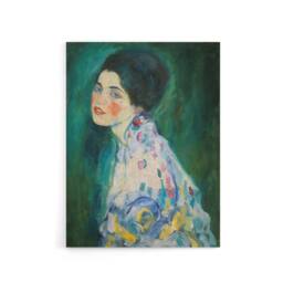 "Artery8 Portrait of a Lady in Floral Dress Klimt Canvas Wall Art Print in Green - Size: W12"" x H16""" - thumbnail 1