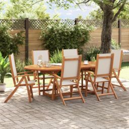 Berkfield Home Folding Garden Chairs 6 pcs Solid Wood Acacia & Textilene in Brown - thumbnail 1