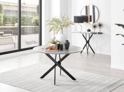FurnitureboxUK Novara Grey Concrete Effect Black Leg 120cm Round Dining Table & 4 Halley Chairs in Cream - thumbnail 2