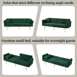 BTM 2 Seater Sofa Bed Adjustable Backrest Velvet Folding Sleeper Sofa in Green - thumbnail 8