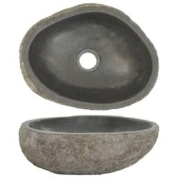 Berkfield Home Basin River Stone Oval (29-38)x(24-31) cm in Black - thumbnail 2