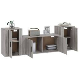 Berkfield Home 3 Piece TV Cabinet Set Grey Sonoma Engineered Wood - thumbnail 3