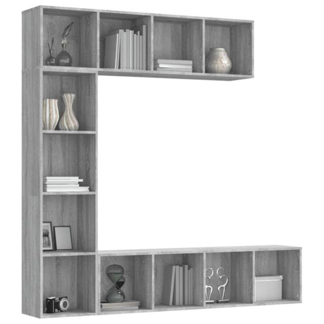 Berkfield Home Classic 3 Piece Book/TV Cabinet Set Grey Sonoma 180x30x180 cm - Size: 180 x 30 x 180 cm - image 1