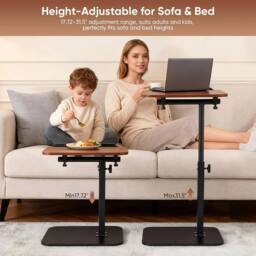 FORGEVIO C Shaped Side Table, 45-80cm Height Adjustable 32 cm x 43 in Brown - thumbnail 3