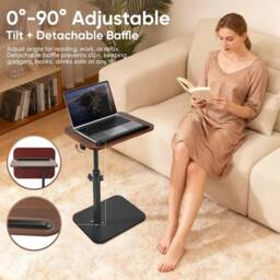 FORGEVIO C Shaped Side Table, 45-80cm Height Adjustable 32 cm x 43 in Brown - thumbnail 4