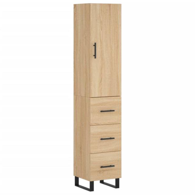 Berkfield Home Highboard Sonoma Oak 34.5x34x180 cm Engineered Wood in Light Tan - image 1