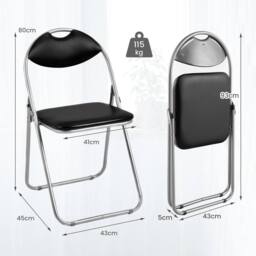 Costway Set of 4 Folding Metal Chair Padded Kitchen Dining Seat U-shaped Guest Chair in Black - thumbnail 5
