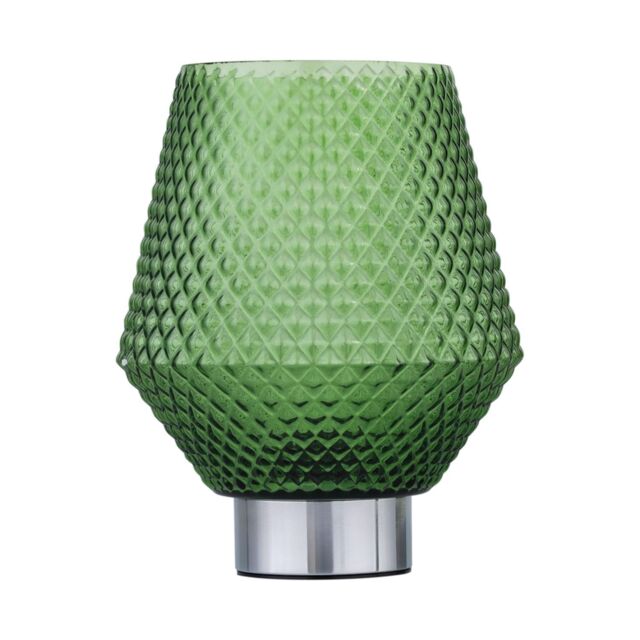 First Choice Lighting Porter - Battery Operated Chrome Lamp with Green Textured Glass in Silver - image 1