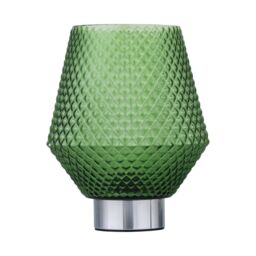 First Choice Lighting Porter - Battery Operated Chrome Lamp with Green Textured Glass in Silver