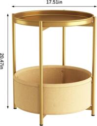 Huhote Round Side Table Fabric Basket End Table for Small Space 2 Tiers in Gold - thumbnail 8