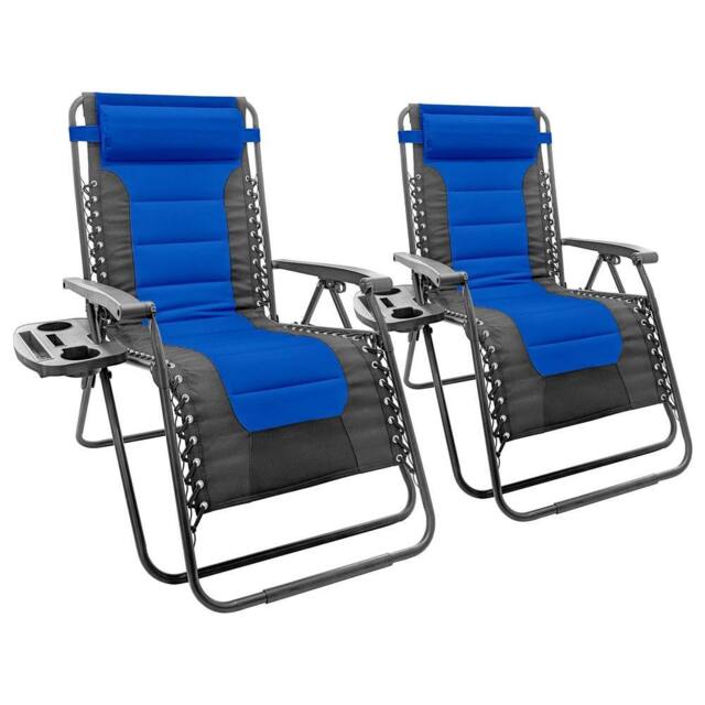 Harbour Housewares 2 Piece Padded Zero Gravity Chair Set in Blue - image 1