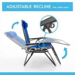 Harbour Housewares 2 Piece Padded Zero Gravity Chair Set in Blue - thumbnail 4