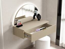 Vente-unique Wall-Mounted Dressing Table With Mirror & LED Lighting - 1 Drawer in Beige - thumbnail 4