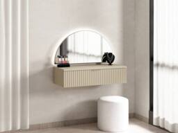 Vente-unique Wall-Mounted Dressing Table With Mirror & LED Lighting - 1 Drawer in Beige