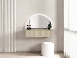 Vente-unique Wall-Mounted Dressing Table With Mirror & LED Lighting - 1 Drawer in Beige - thumbnail 5