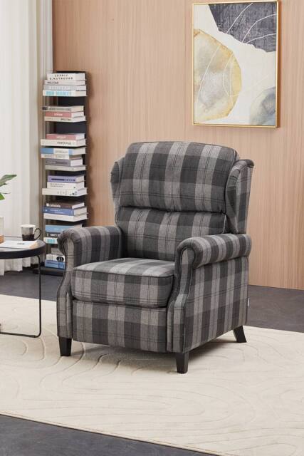 Living and Home Vintage Linen Upholstered Recliner Chair with Adjustable Backrest in Grey - image 1