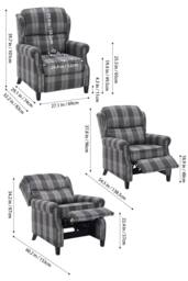 Living and Home Vintage Linen Upholstered Recliner Chair with Adjustable Backrest in Grey - thumbnail 6