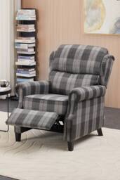 Living and Home Vintage Linen Upholstered Recliner Chair with Adjustable Backrest in Grey - thumbnail 2