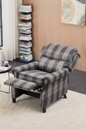 Living and Home Vintage Linen Upholstered Recliner Chair with Adjustable Backrest in Grey - thumbnail 4