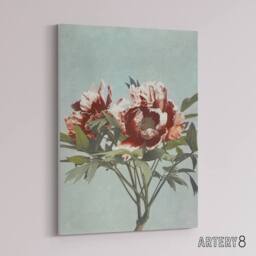 "Artery8 Tree Peonies Pink Flower Blooms Canvas Wall Art Print Kazumasa in Blue - Size: W24"" x H32""" - thumbnail 2