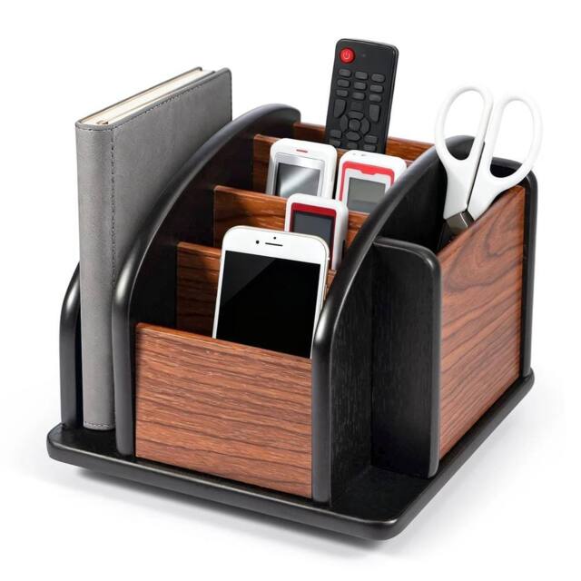 VOGREX Wooden Revolving Desk Organizer For Remote Controls in Brown - image 1