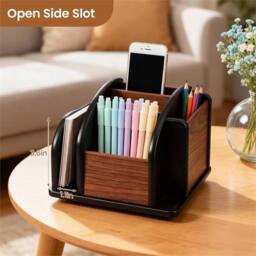 VOGREX Wooden Revolving Desk Organizer For Remote Controls in Brown - thumbnail 6