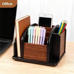 VOGREX Wooden Revolving Desk Organizer For Remote Controls in Brown - thumbnail 3