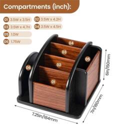 VOGREX Wooden Revolving Desk Organizer For Remote Controls in Brown - thumbnail 2