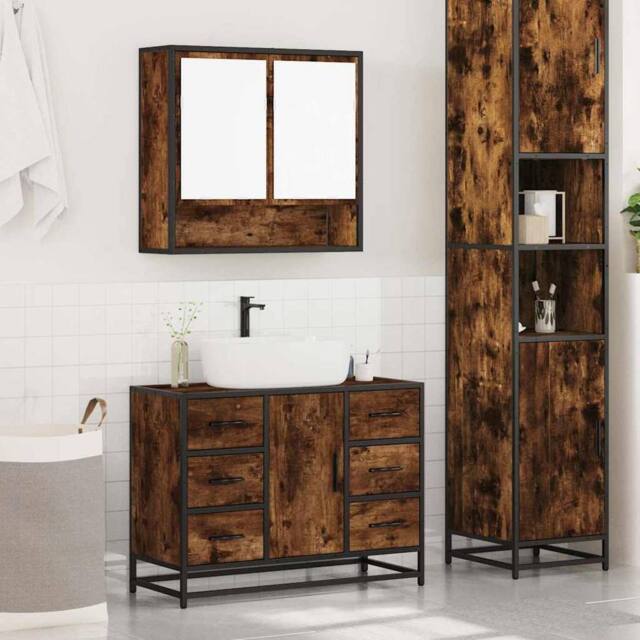 Berkfield Home Durable 2 Piece Bathroom Furniture Set Smoked Oak Engineered Wood in Brown - image 1